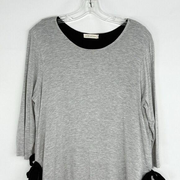Pebble and Stone Gray Black Layered Tunic Top L Bow Tie Sides Asymmetrical Hem - Picture 16 of 16